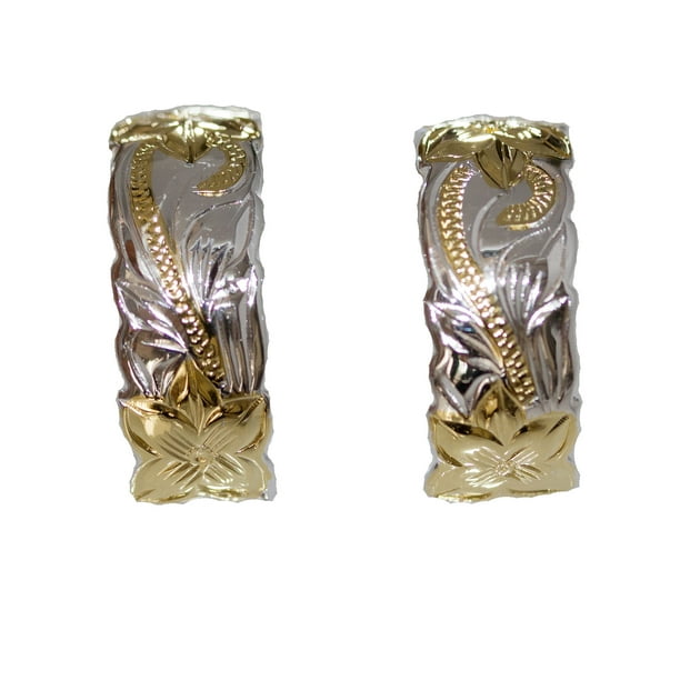 Silverly 14 K Gold-Plated .925 Sterling Silver Satin Finish Stud 2 Tone Half Heart Earrings Silverly 14 K Gold-Plated .925 Sterling Silver Satin Finish Stud 2 Tone Half Heart Earrings